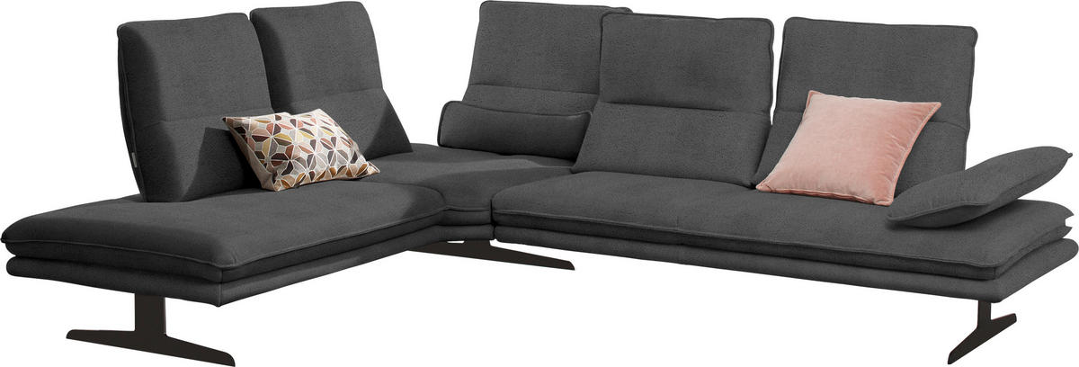 ECKSOFA in Mikrofaser Anthrazit  224/284 cm  - Anthrazit/Schwarz, Design, Textil/Metall (224/284cm) - Chilliano