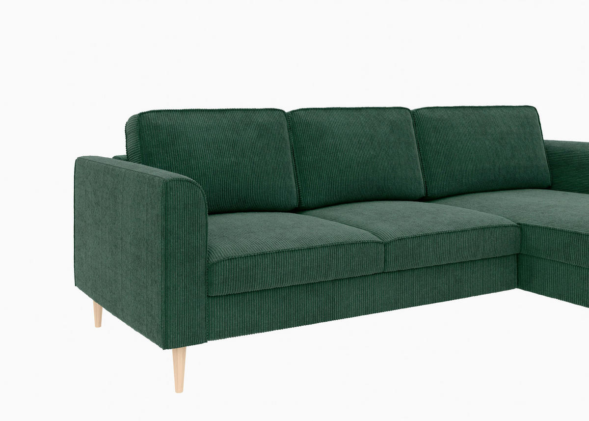 ECKSOFA  in Cord Dunkelgrün  232/161 cm  - Dunkelgrün/Buchefarben, MODERN, Holz/Textil (232/161cm) - Trendmanufaktur