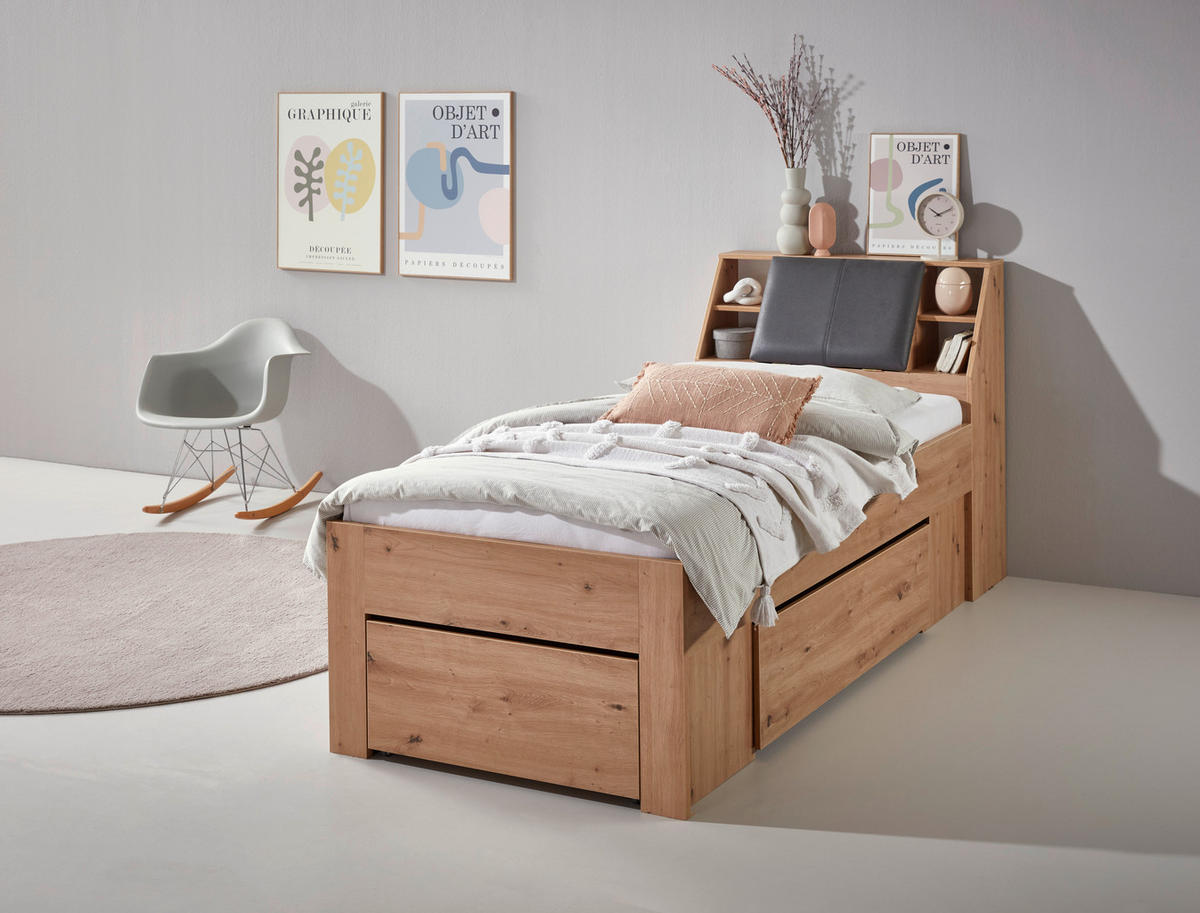 POSTEĽ S ÚLOŽNÝM PRIESTOROM, 90/200 cm dub artisan - sivá/dub artisan, Konventionell, kompozitné drevo/textil (90/200cm) - Carryhome
