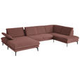 WOHNLANDSCHAFT  in Chenille, Flachgewebe Weinrot  - Weinrot/Schwarz, Design, Textil/Metall (180/344/208cm) - Dieter Knoll