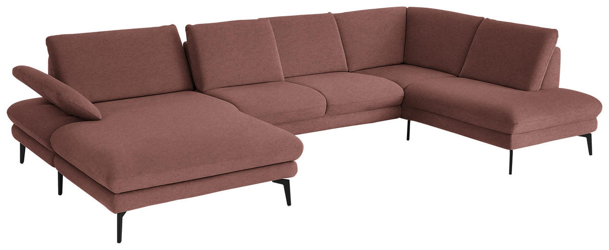 WOHNLANDSCHAFT Chenille, Flachgewebe Weinrot  - Weinrot/Schwarz, Design, Textil/Metall (180/344/208cm) - Dieter Knoll