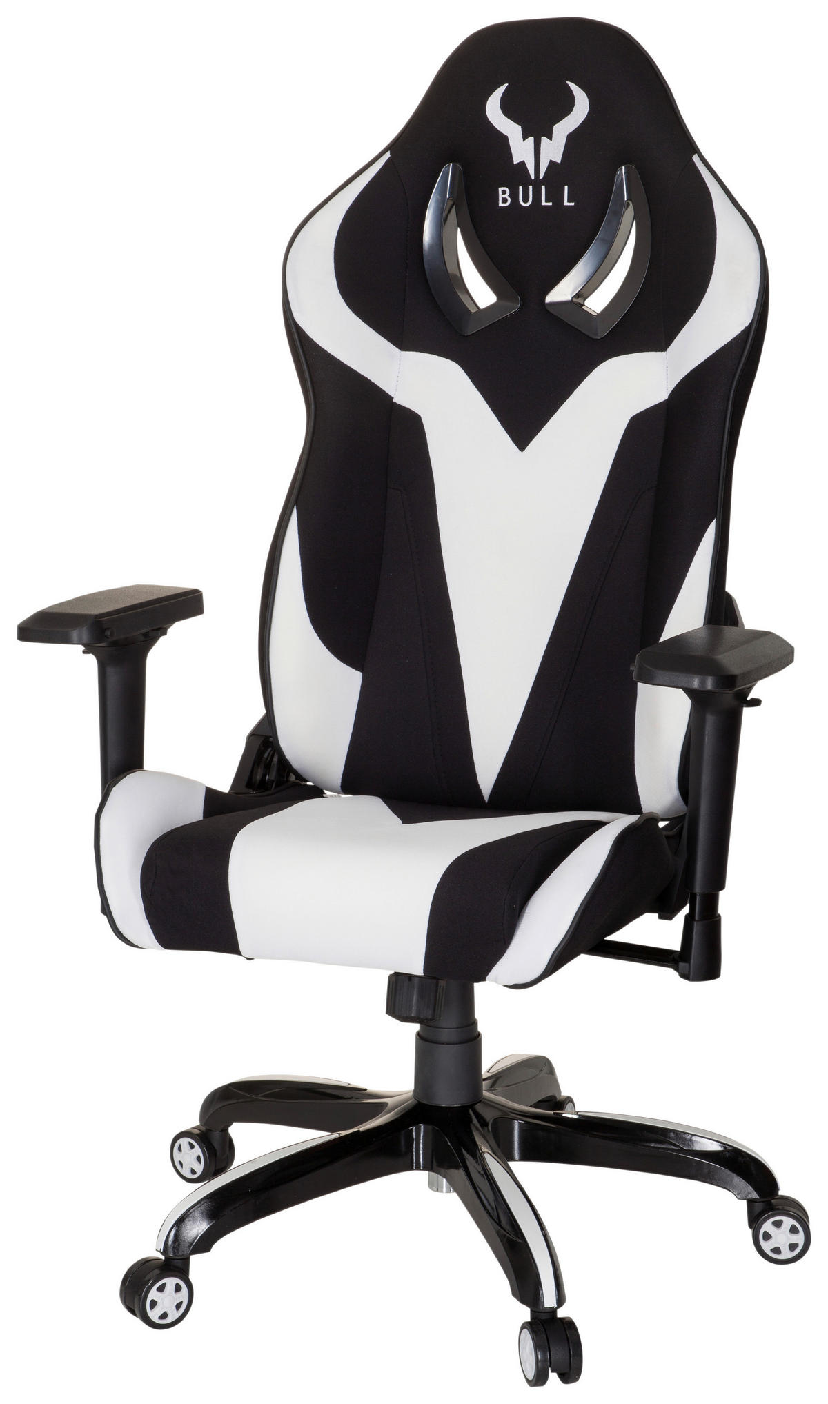 GAMINGSTUHL Schwarz, Weiß Textil   - Schwarz/Weiß, MODERN, Kunststoff/Textil (74/133/67cm) - MID.YOU