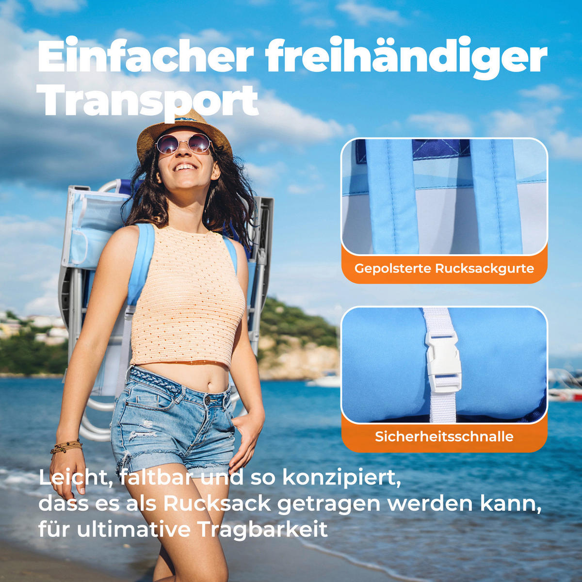 STRANDSTUHL Aluminium Blau, Hellblau  - Blau/Hellblau, Basics, Textil/Metall (57/80/61cm) - Modante