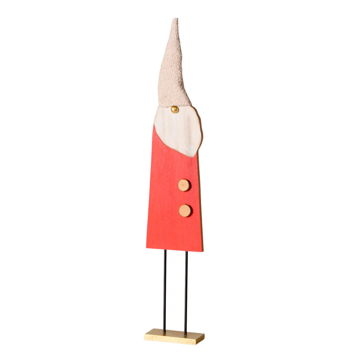 VÁNOČNÍ FIGURKA - béžová/červená, Basics, dřevo/textil (14/6/71cm)