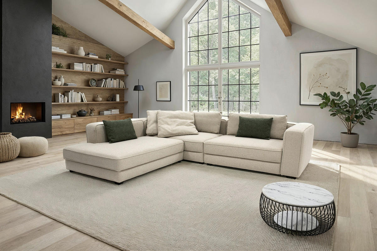 ECKSOFA Chilliano Beige Struktur Rücken echt  - Beige/Schwarz, Design, Kunststoff/Textil (255/290cm) - Chilliano