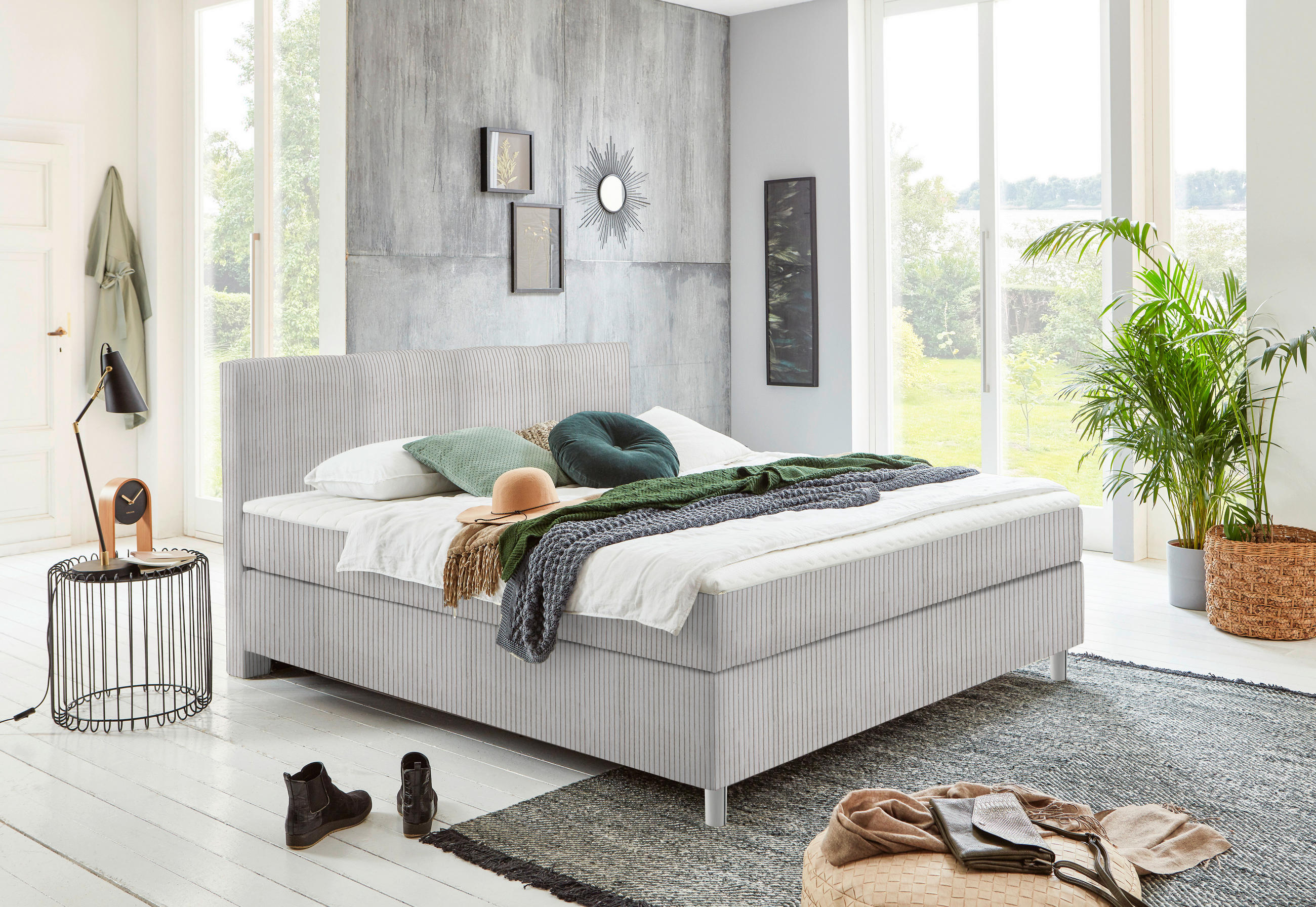 BOXSPRINGBETT 140/200 cm  in Hellgrau  - Chromfarben/Hellgrau, Konventionell, Kunststoff/Textil (140/200cm) - Hom`in