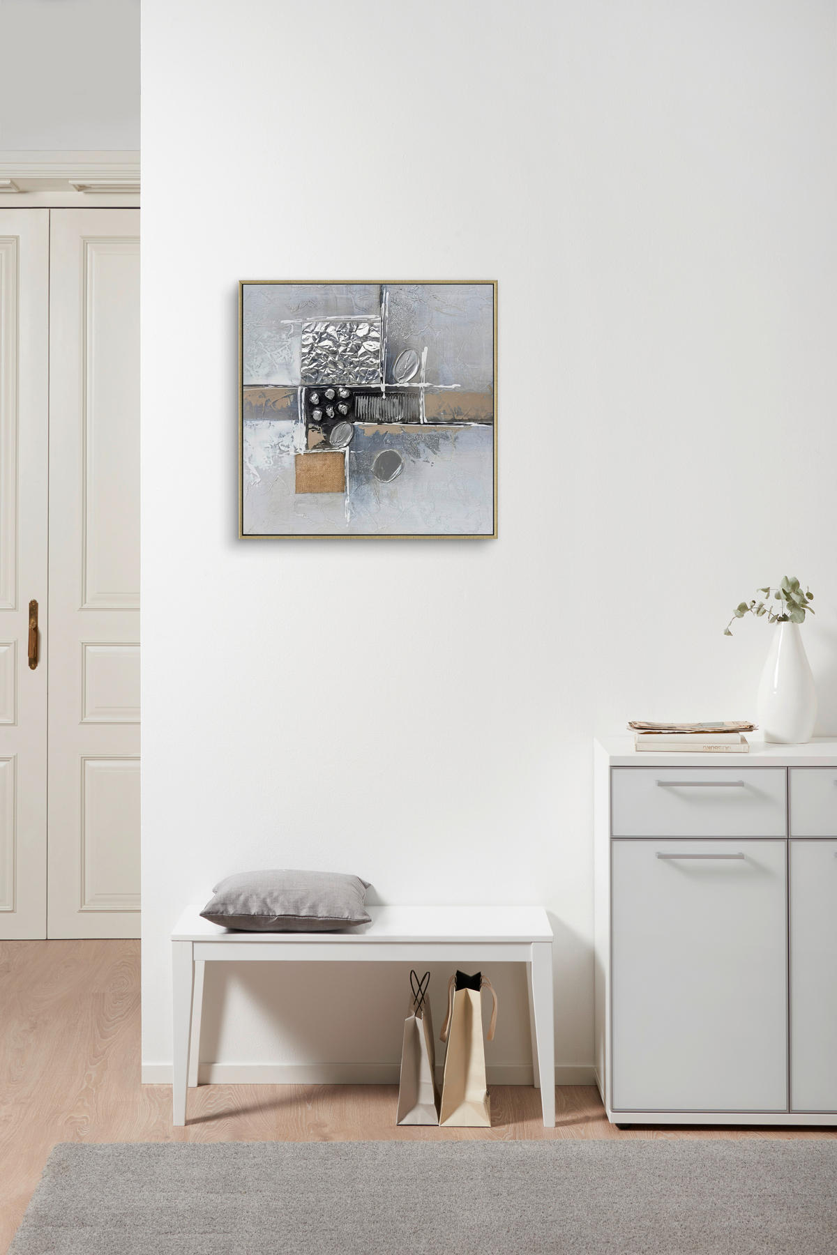 OLAJFESTMÉNY 55/55 cm  - fekete/ezüstszínű, Design, kő/textil (55/55cm) - Monee