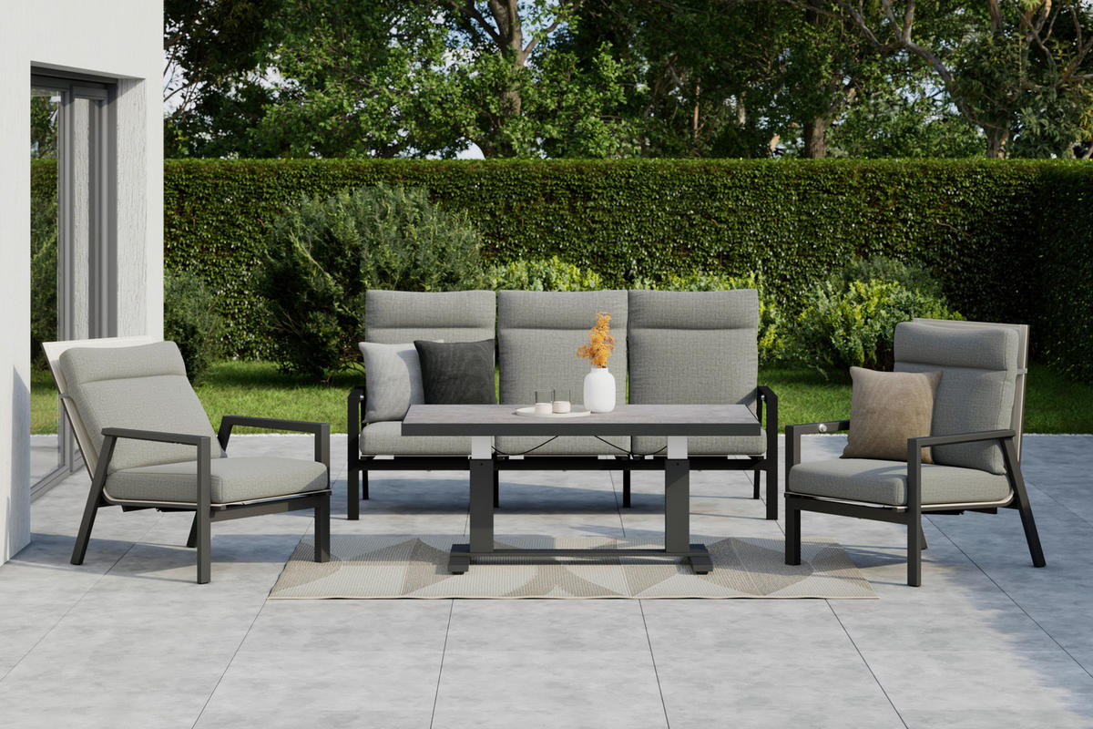 3-SITZER-BANK 196/97/87 cm  in Anthrazit, Grau  - Anthrazit/Grau, Design, Textil/Metall (196/97/87cm) - Amatio