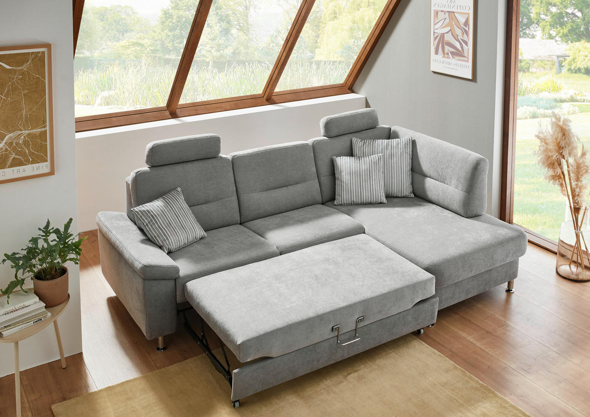 ECKSOFA  in Flachgewebe Grau  244/160 cm  - Alufarben/Grau, KONVENTIONELL, Textil/Metall (244/160cm) - Beldomo Comfort