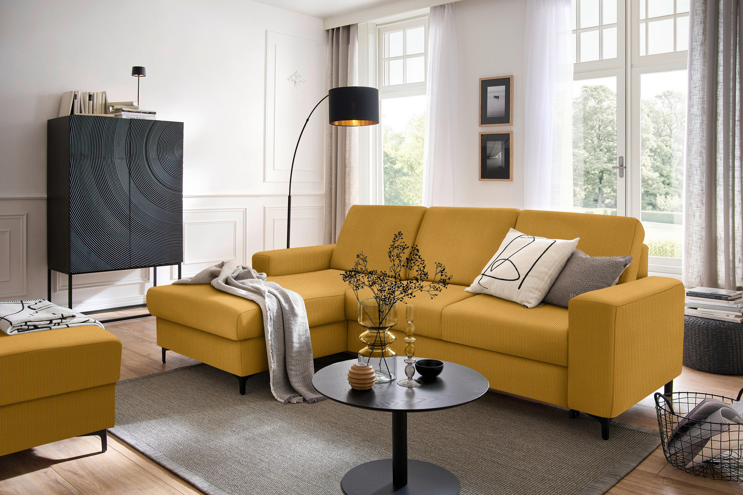 ECKSOFA in Cord Currygelb  - Currygelb/Schwarz, Konventionell, Textil/Metall (167/247cm) - Stylife