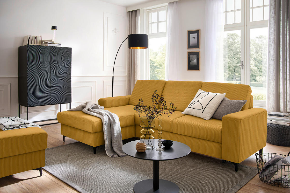 ECKSOFA in Cord Currygelb  - Currygelb/Schwarz, Konventionell, Textil/Metall (167/247cm) - Stylife