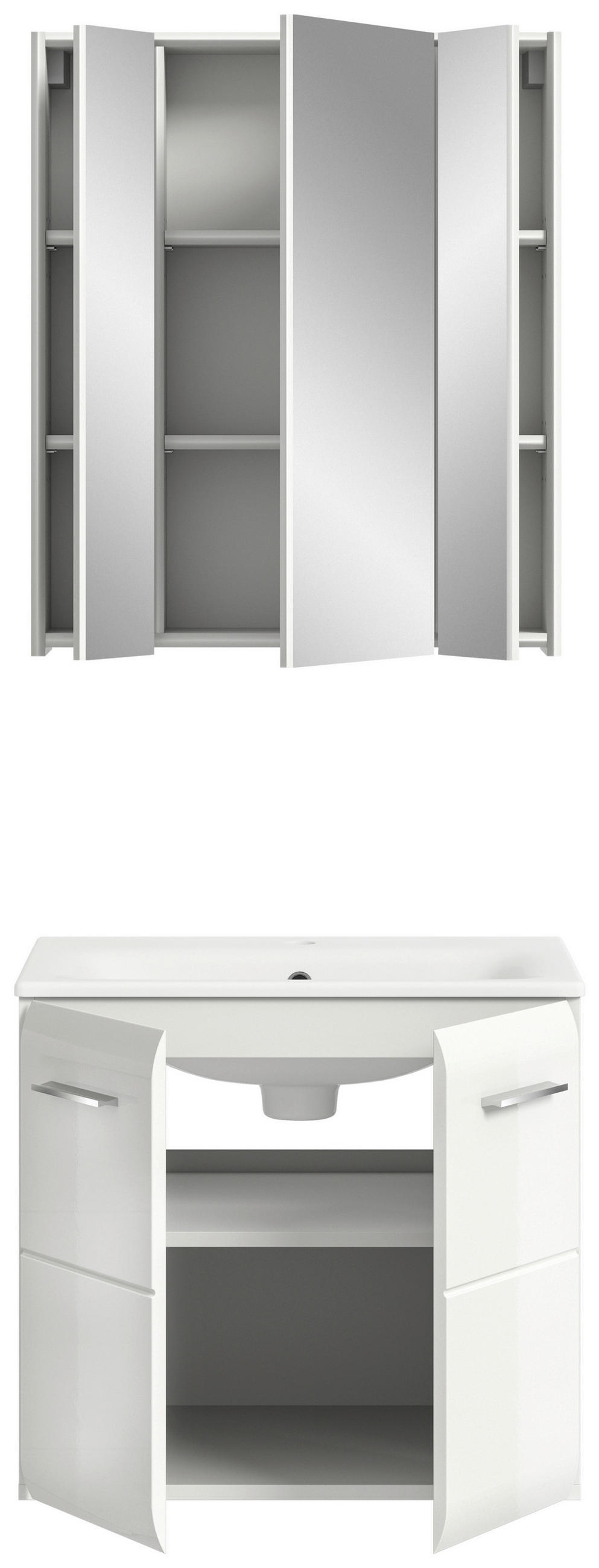 Thumbnail - Mid.you Badezimmer, Weiß, Weiß Hochglanz, Kunststoff, 2-teilig, 7 Fächer, 60x123x46 cm, FSC Mix, hängend, Badezimmer, Ba...