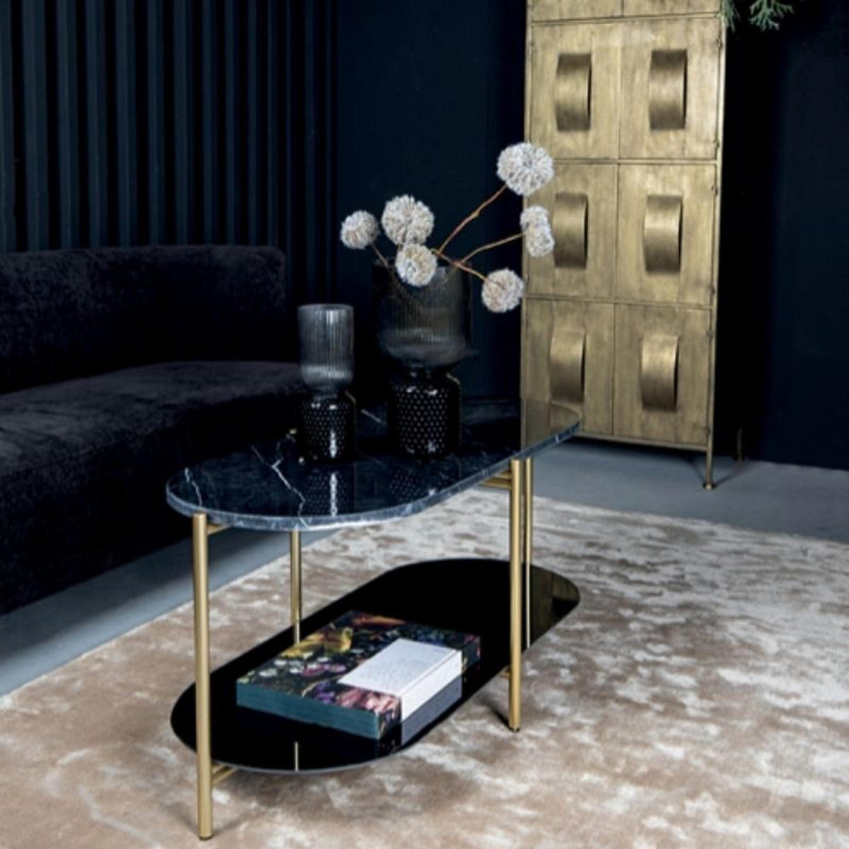 POMOĆNI STOLIĆ crna, zlatne boje  metal, prirodni materijali   - zlatne boje/crna, Basics, kamen/metal (101cm)