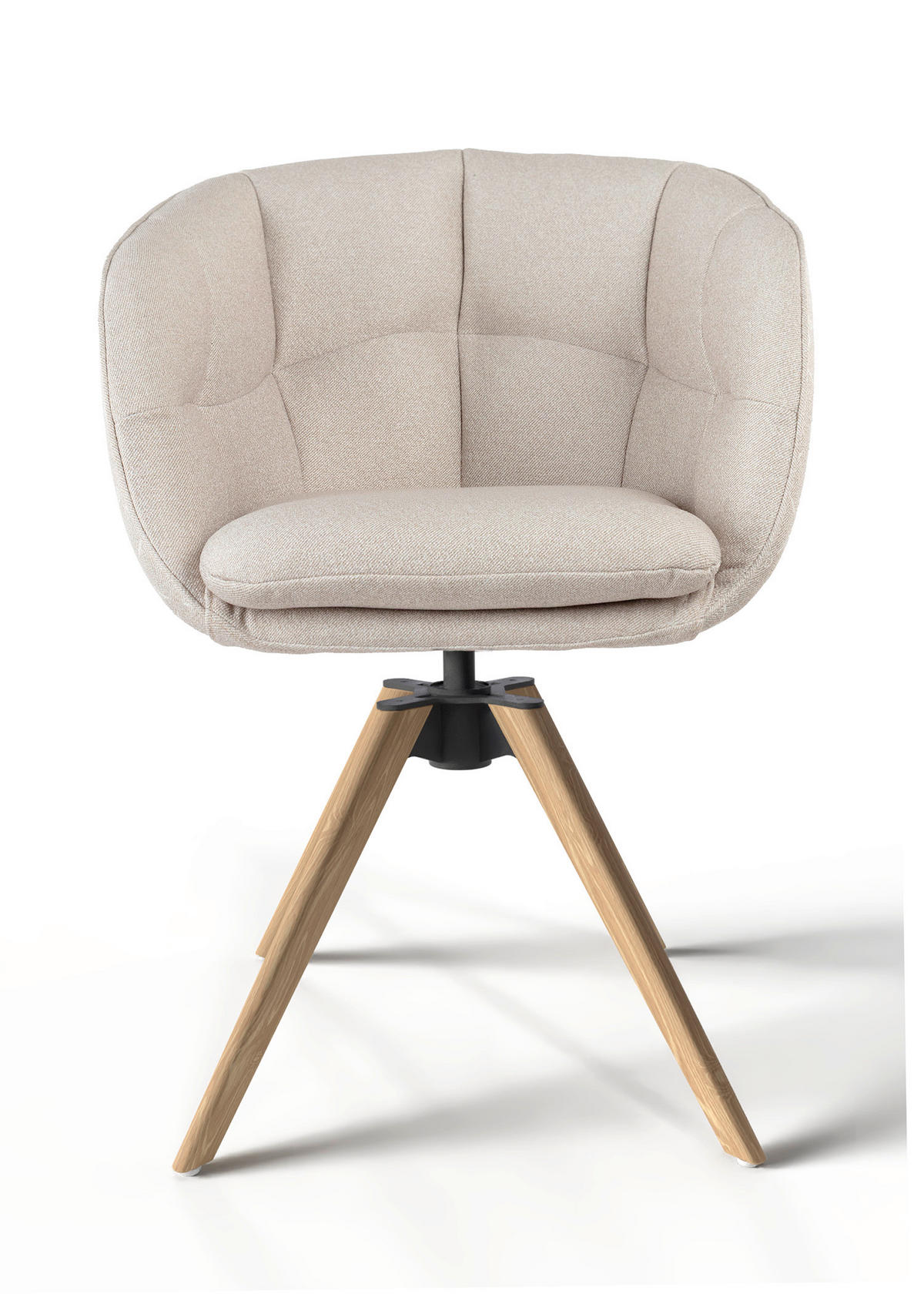 ARMLEHNSTUHL  Sitzfläche 360° drehbar, Gestellauswahl, ergonomische Rückenlehne, Stoff-/Lederauswahl Jacquard  Sandfarben  - Sandfarben/Eichefarben, Design, Holz/Textil (56/85/64cm) - Dieter Knoll