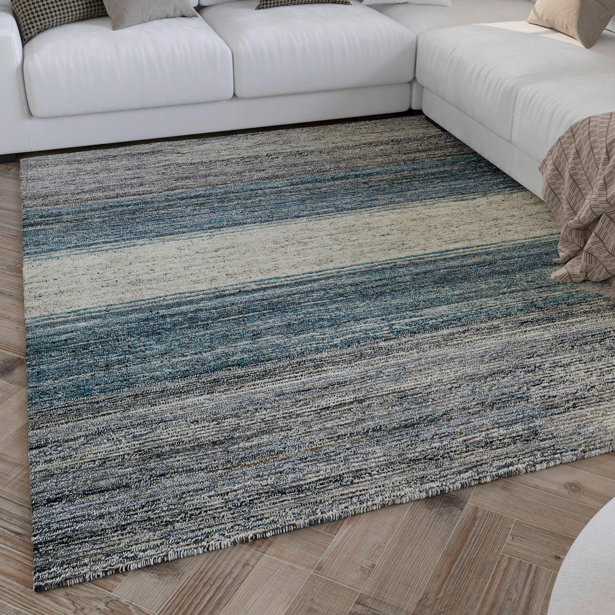 FLACHWEBETEPPICH 110/170 cm Hamptons Twentyfour Creme, Dunkelgrau, Graublau  - Graublau/Dunkelgrau, Design, Textil (110/170cm) - WECON HOME