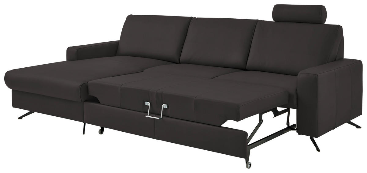 ECKSOFA in Echtleder Grau  165/267 cm  - Schwarz/Grau, Design, Leder/Metall (165/267cm) - Beldomo Premium