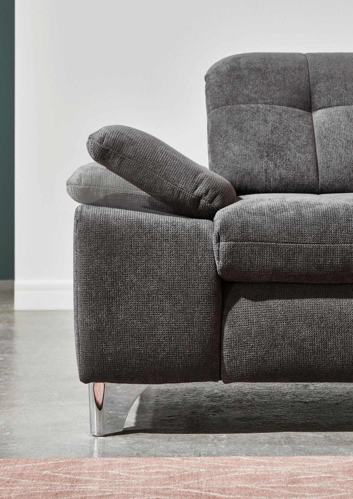 ECKSOFA in Chenille Grau  - Chromfarben/Grau, Design, Textil/Metall (310/260cm) - Beldomo Speed