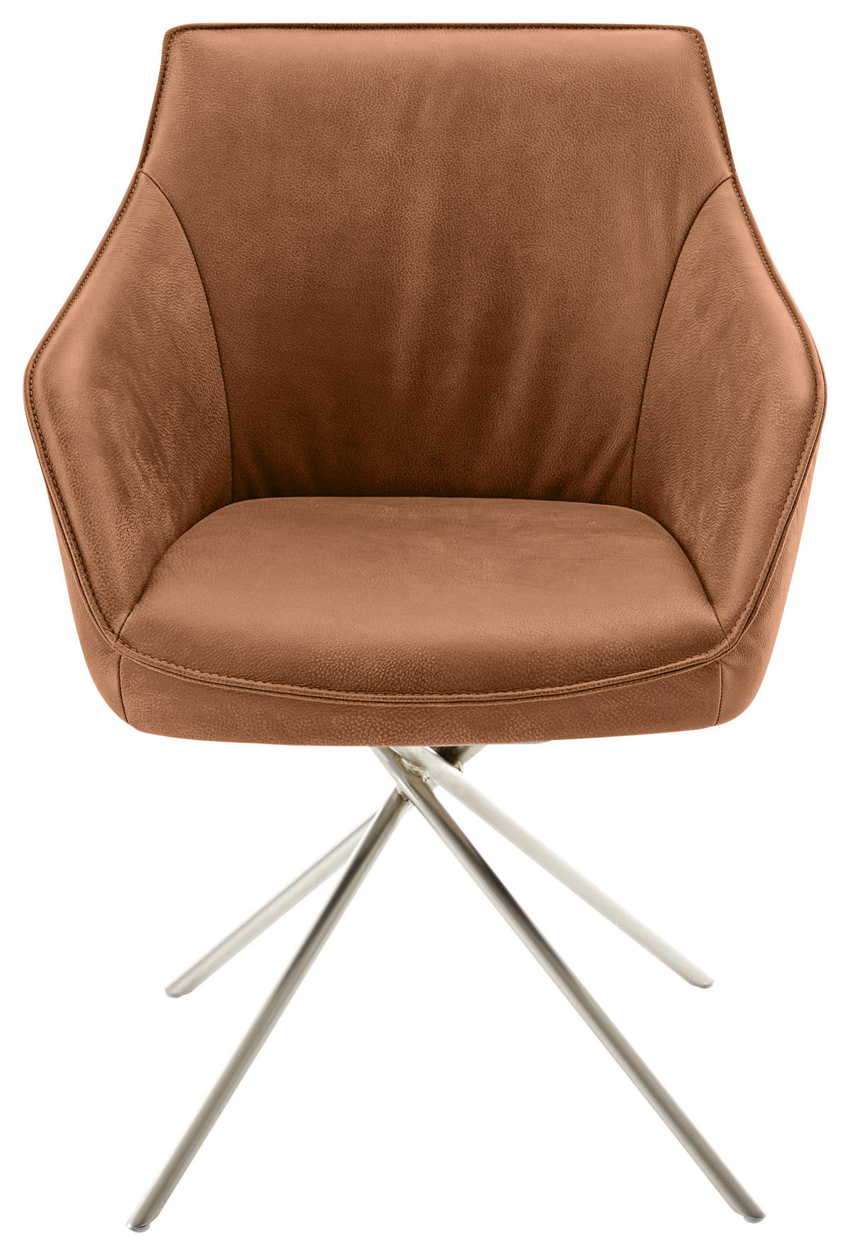 ARMLEHNSTUHL  in Nickel Echtleder naturbelassen  - Edelstahlfarben/Cognac, Design, Leder/Metall (60/84/67cm) - Koinor