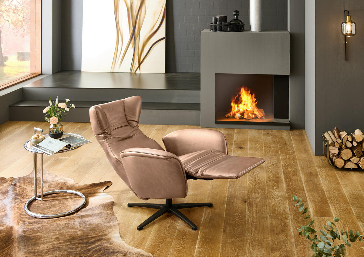 RELAXSESSEL Leder Hellbraun  - Hellbraun/Schwarz, Design, Leder/Metall (75/106/86cm) - Valdera