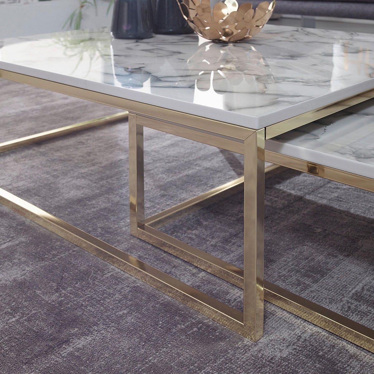 COUCHTISCH in Holzwerkstoff 75/75/27 cm  - Weiss/Goldfarben, Konventionell, Holzwerkstoff/Metall (75/75/27cm) - MID.YOU