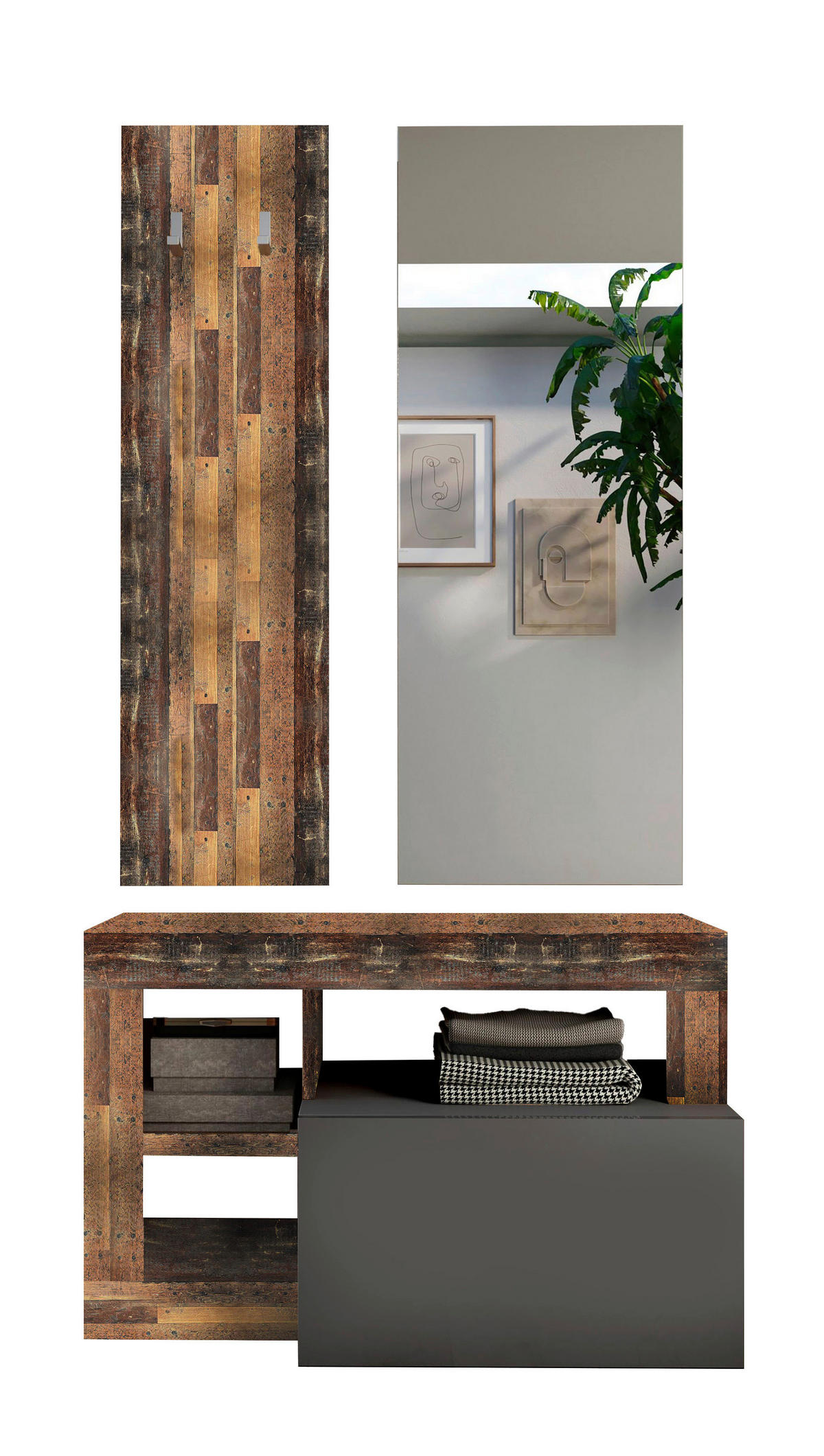 PREDSOBLJE  antracit, boje starog hrasta  - boje starog hrasta/antracit, Konvencionalno, drvni materijal (91/180/35cm)