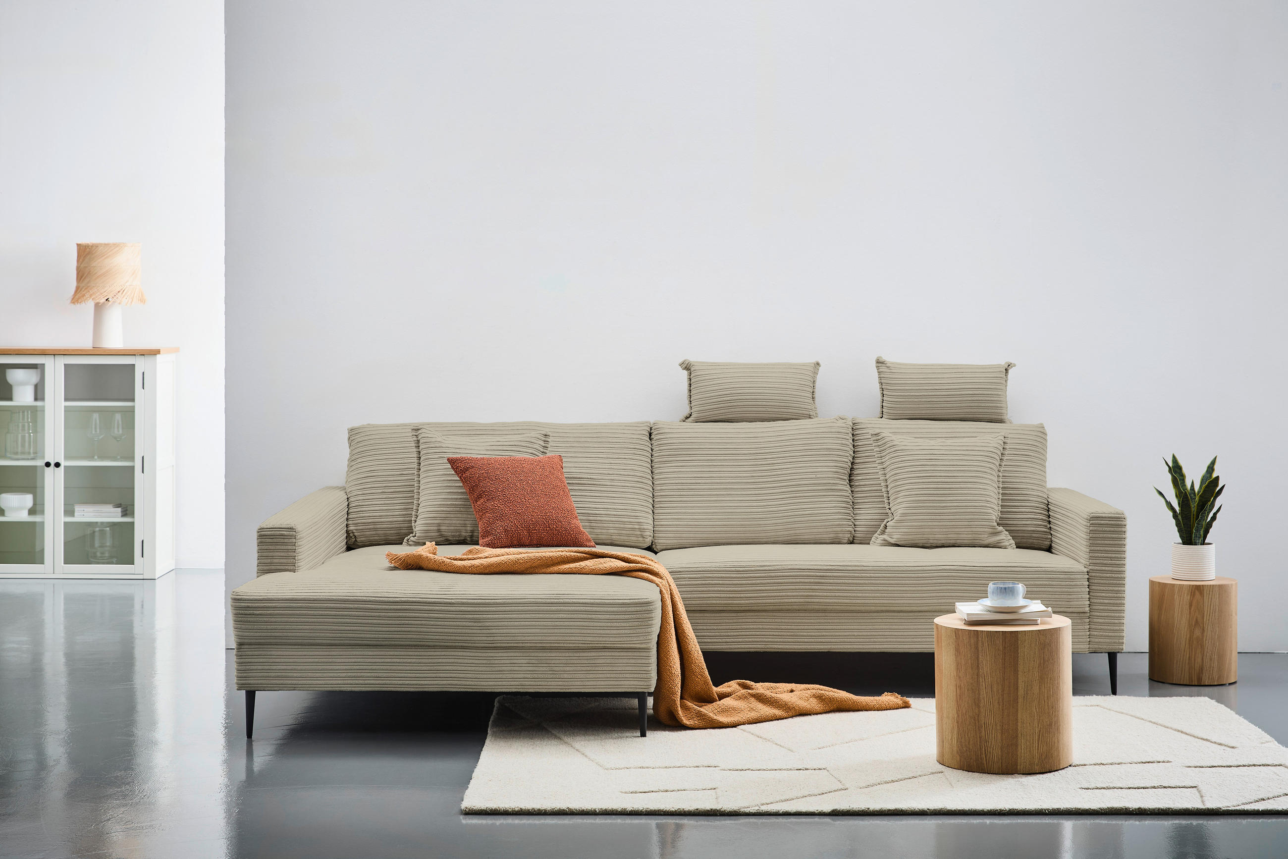 ECKSOFA Greige Cord  - Greige/Schwarz, KONVENTIONELL, Textil/Metall (173/276cm) - Carryhome