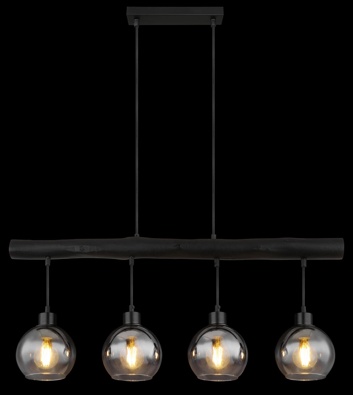 HÄNGELEUCHTE 85/15/120 cm    - Schwarz/Grau, Design, Glas/Holz (85/15/120cm) - Globo