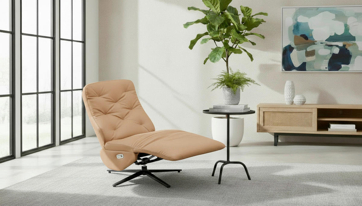 RELAXSESSEL NORA Lederlook, Mikrofaser    - Schwarz/Braun, Design, Textil/Metall (68/113/84cm) - Livetastic