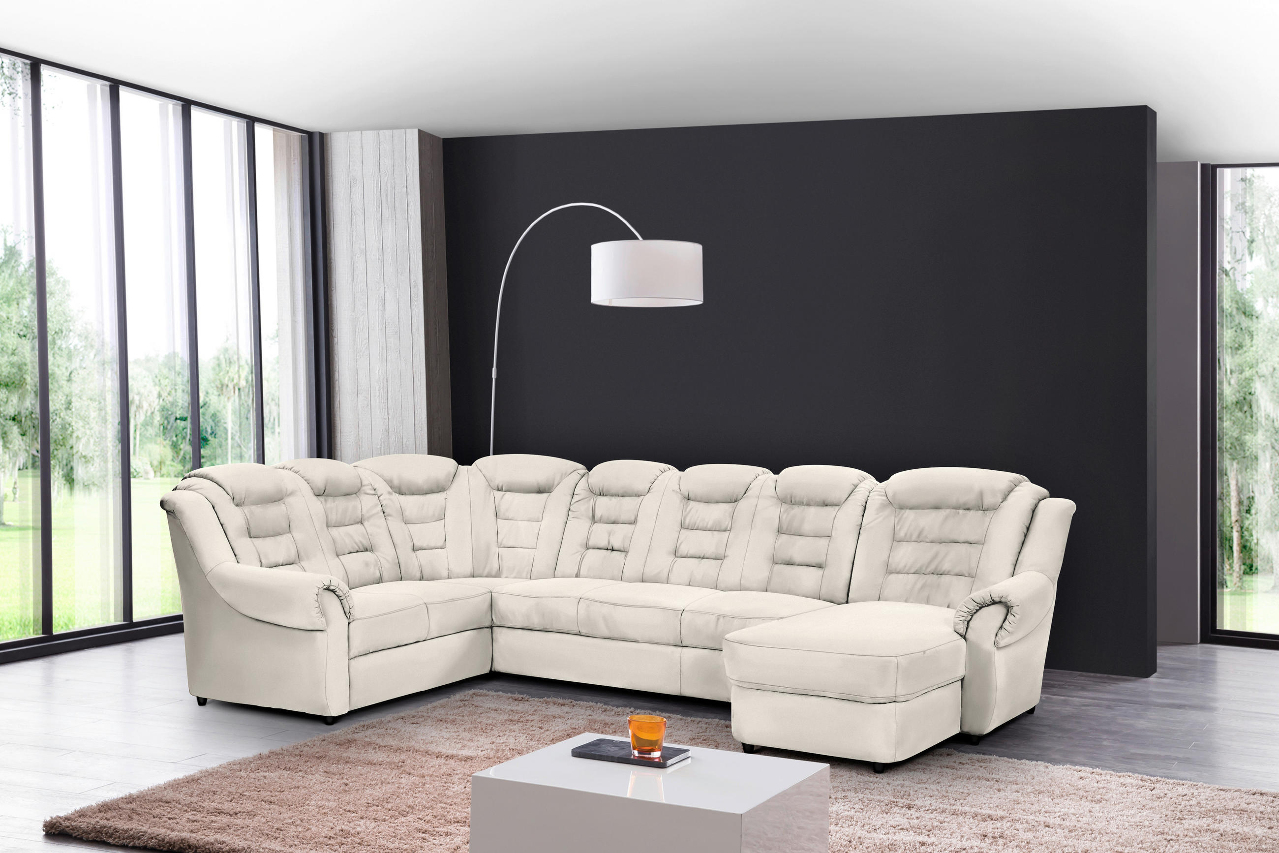 WOHNLANDSCHAFT in Lederlook Weiss  - Weiss/Schwarz, Konventionell, Kunststoff/Textil (216/333/165cm) - Livetastic