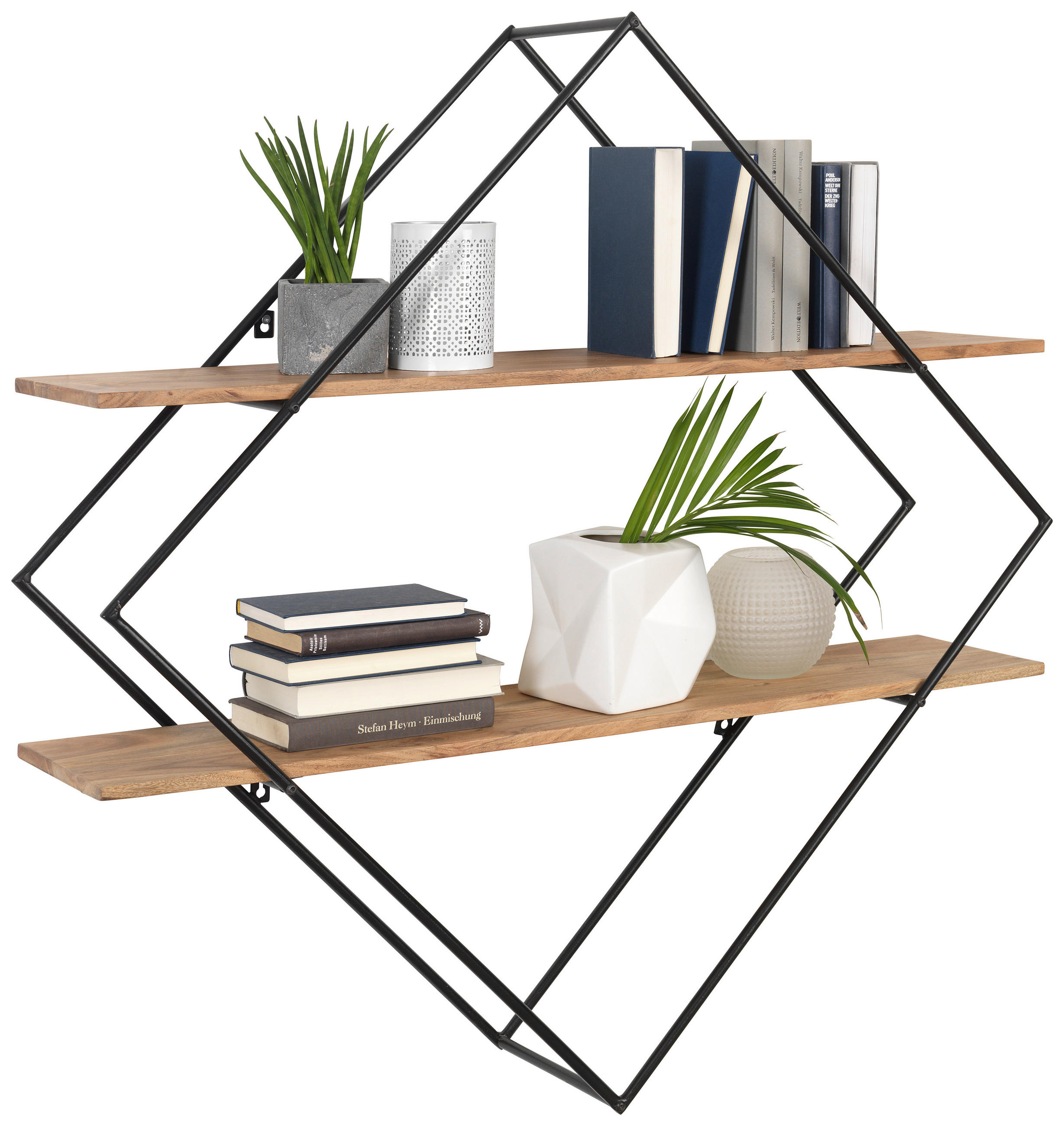 Ambia Home NÁSTĚNNÝ REGÁL, barvy akácie, tmavě šedá