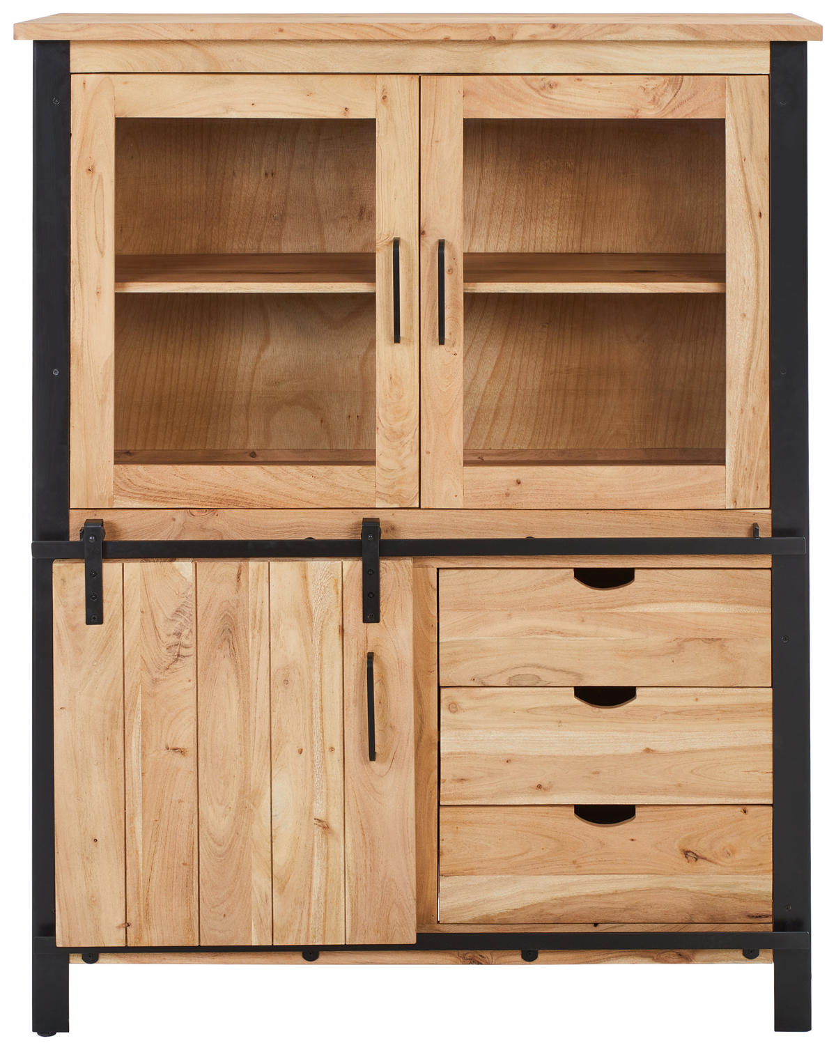 VITRINE  in massiv Akazie Hellbraun, Schwarz  - Hellbraun/Schwarz, MODERN, Glas/Holz (120/150/42cm) - MID.YOU