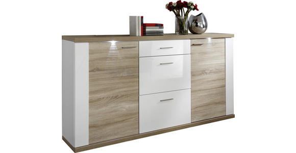 SIDEBOARD Weiß, Eichefarben Beleuchtung  - Chromfarben/Eichefarben, Design, Holzwerkstoff (194/107/42cm) - Xora