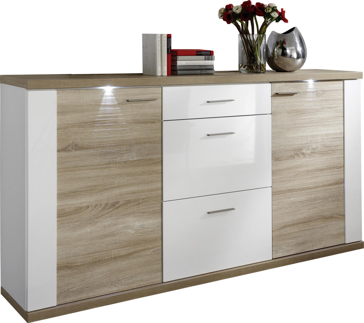SIDEBOARD  in 194/107/42 cm  - Chromfarben/Eichefarben, Design, Holzwerkstoff (194/107/42cm) - Xora