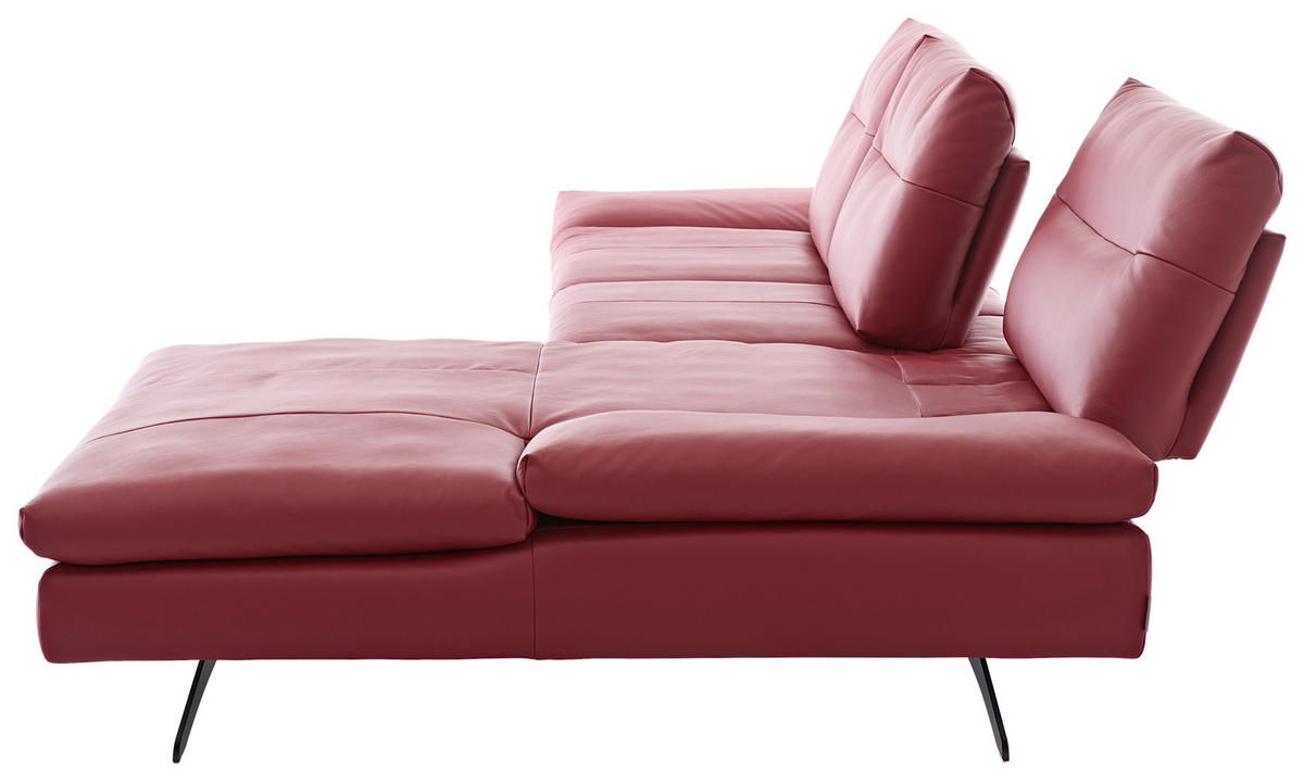 ECKSOFA in Echtleder Rot  - Rot/Schwarz, Modern, Leder/Metall (342/158cm) - Chilliano