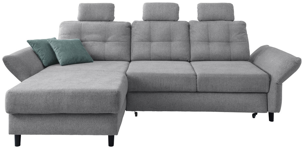 ECKSOFA in Chenille Silberfarben  - Mintgrau/Silberfarben, Modern, Holz/Textil (176/250-280cm) - Livetastic