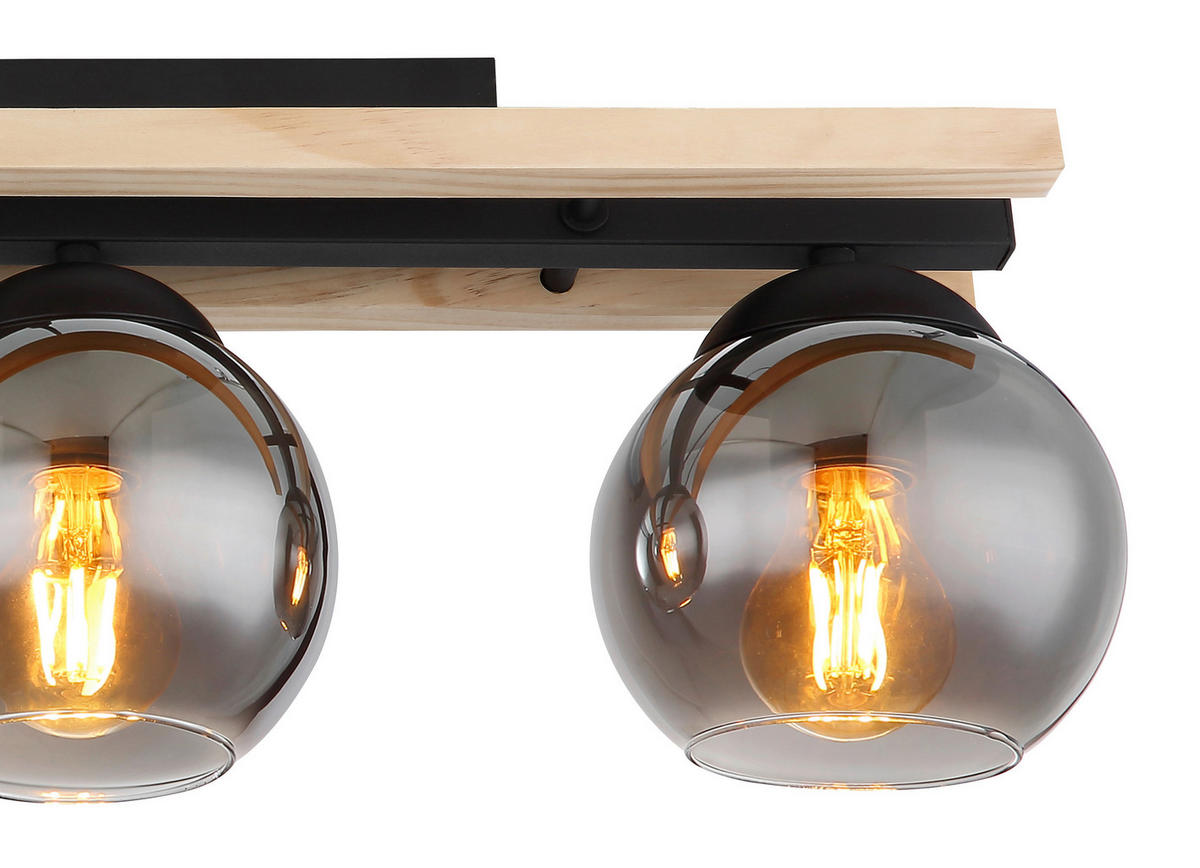 DECKENLEUCHTE    60/15/20,5 cm  - Schwarz/Naturfarben, Natur, Glas/Holz (60/15/20,5cm) - Globo