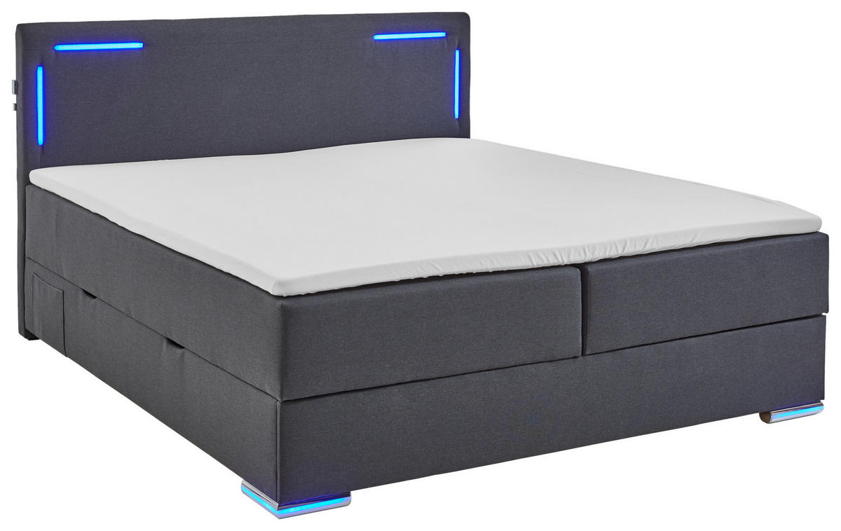 BOXSPRINGBETT 160/200 cm  in Anthrazit  - Anthrazit/Silberfarben, Design, Kunststoff/Textil (160/200cm) - Xora