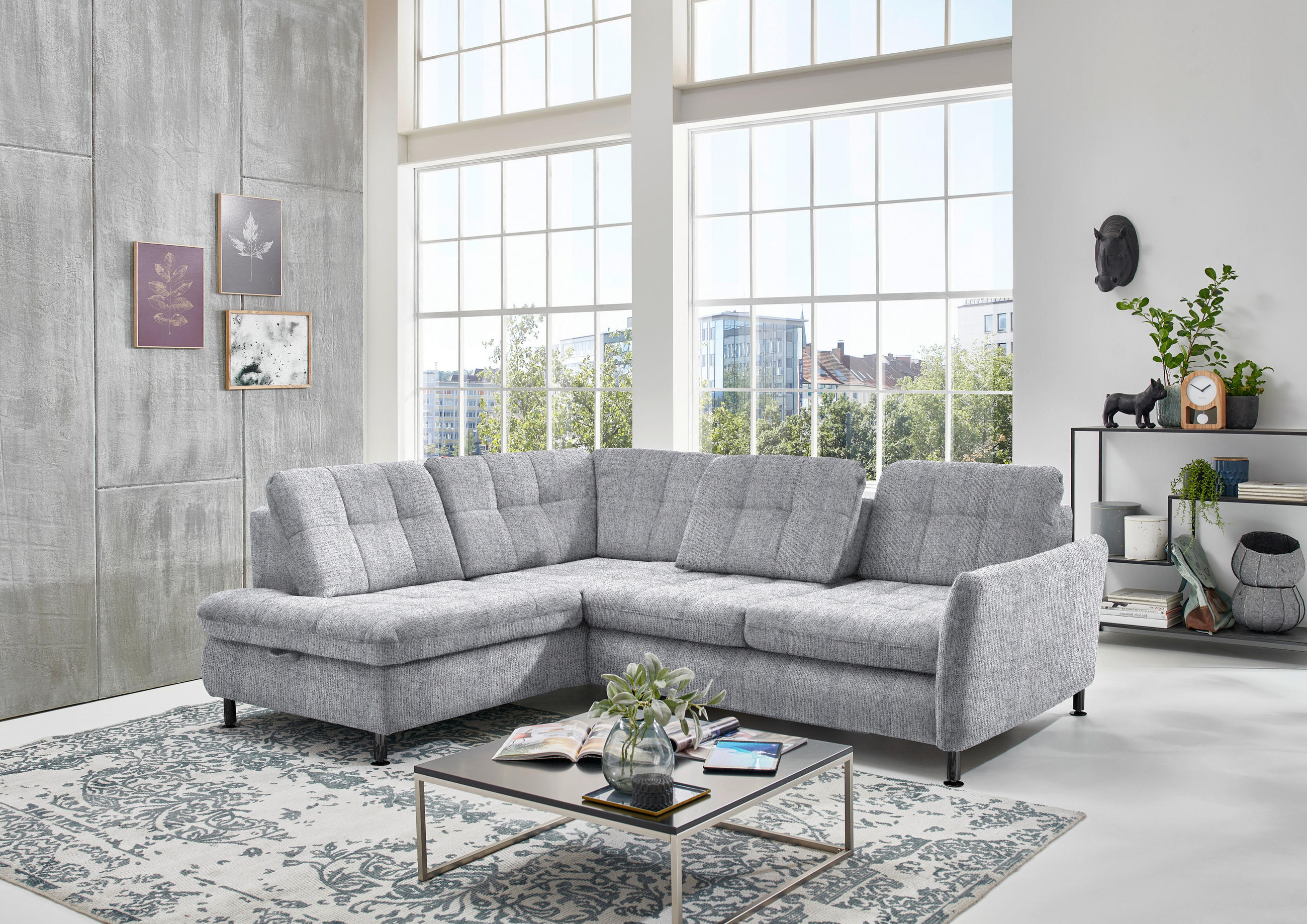 ECKSOFA in Webstoff Grau  - Schwarz/Grau, Konventionell, Textil/Metall (210/242cm) - Beldomo Style