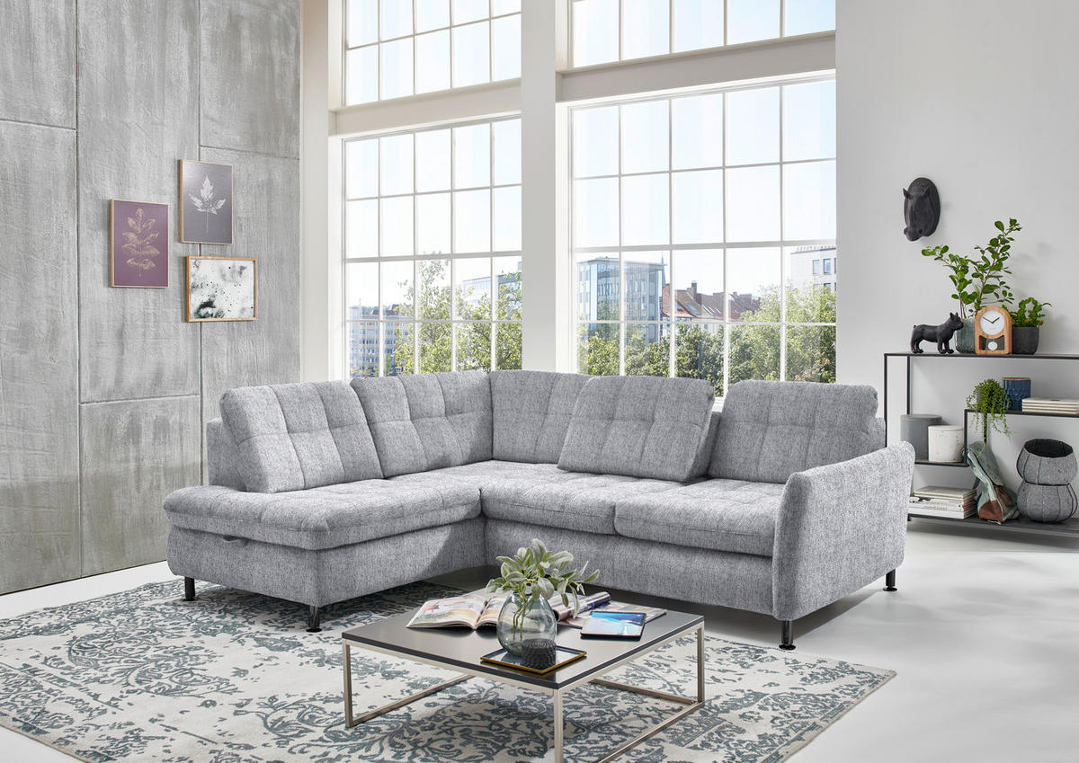 ECKSOFA in Webstoff Grau  - Schwarz/Grau, Konventionell, Textil/Metall (210/242cm) - Beldomo Style