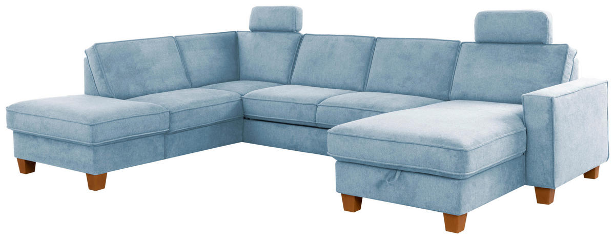 WOHNLANDSCHAFT in Flachgewebe Hellblau  - Eichefarben/Hellblau, Konventionell, Holz/Textil (213/309/161cm) - Sit & More