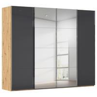 SCHWEBETÜRENSCHRANK 271/223/68 cm 4-türig Eiche Artisan, Grau  - Chromfarben/Eiche Artisan, Design, Glas/Holzwerkstoff (271/223/68cm) - Novel