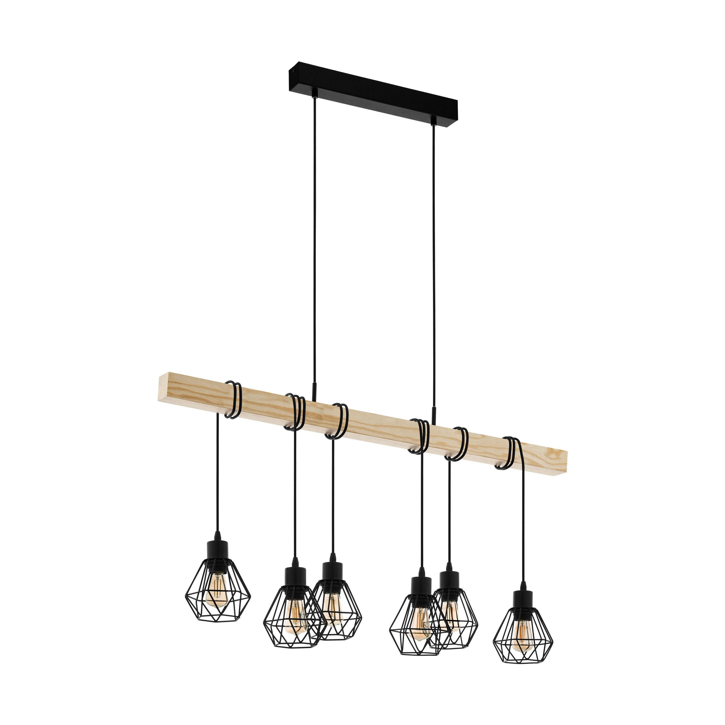HÄNGLAMPA Townshend 100/20/110 cm  - ljusbrun/svart, Design, metall/trä (100/20/110cm) - Eglo