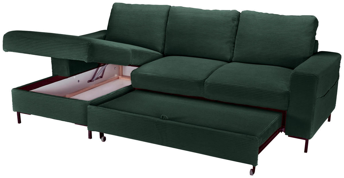 ECKSOFA Dunkelgrün Cord  - Dunkelgrün/Schwarz, KONVENTIONELL, Textil/Metall (150/240cm) - Carryhome