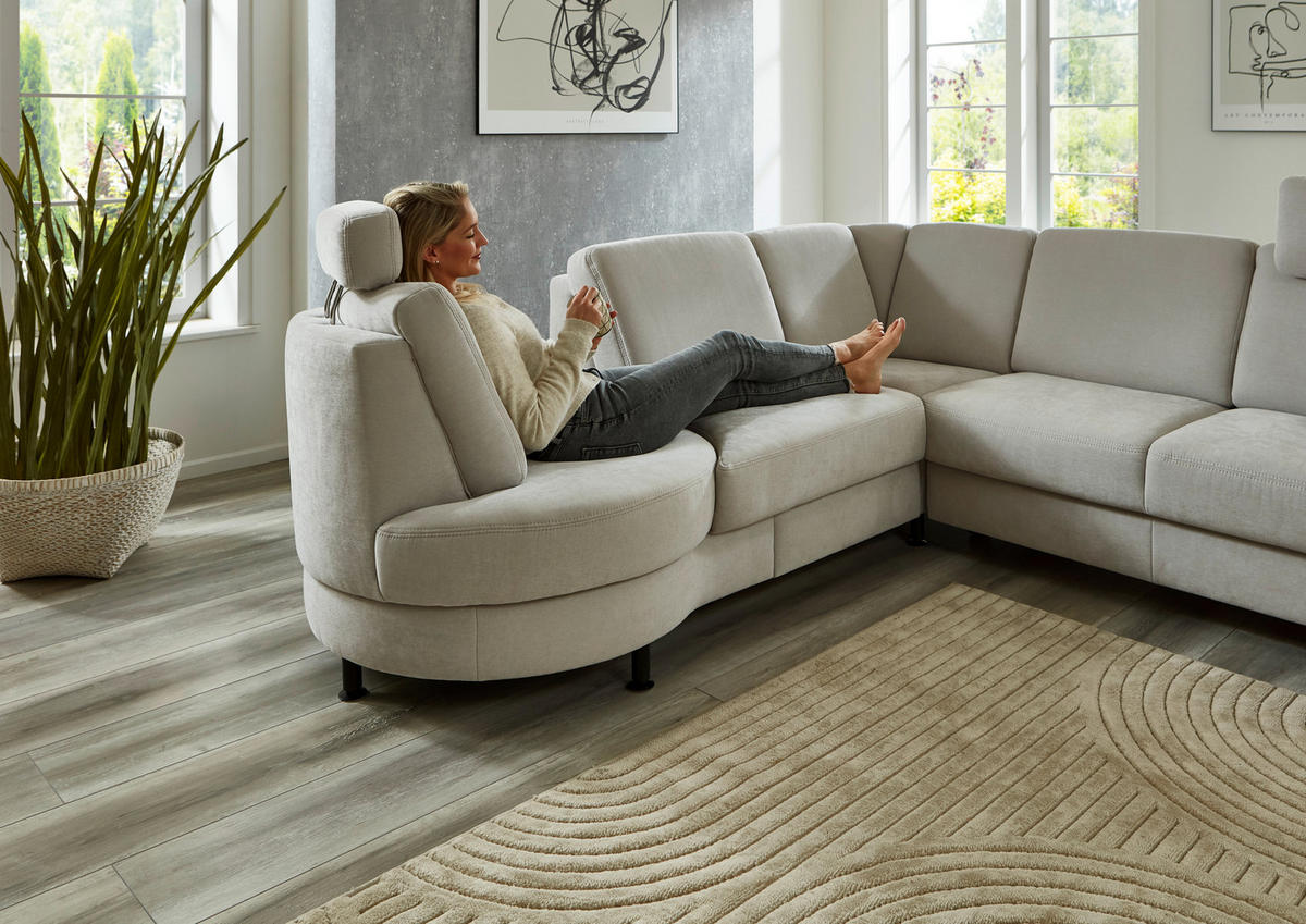 ECKSOFA in Flachgewebe Hellgrau  - Hellgrau/Schwarz, Konventionell, Textil/Metall (252/248cm) - Beldomo Comfort