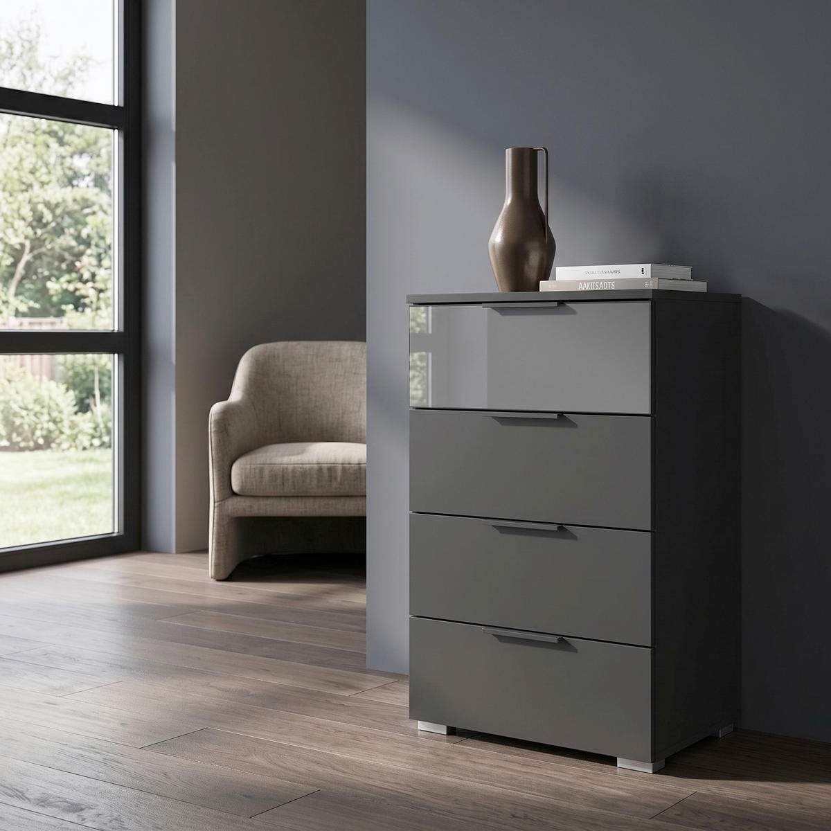 BYRÅ 40/81/42 cm  - aluminiumfärg/grå, Modern, metall/trämaterial (40/81/42cm) - Rauch Möbel