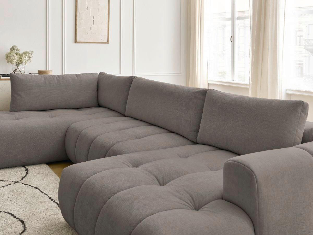WOHNLANDSCHAFT  FUJI  Taupe Leinenoptik  - Taupe/Schwarz, MODERN, Kunststoff/Textil (204/377/160cm)