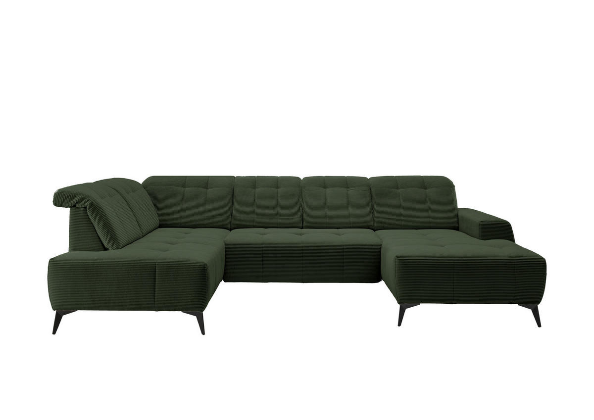 WOHNLANDSCHAFT SANO in Cord Dunkelgrün  - Dunkelgrün/Schwarz, MODERN, Textil/Metall (200/337/180cm) - Livetastic