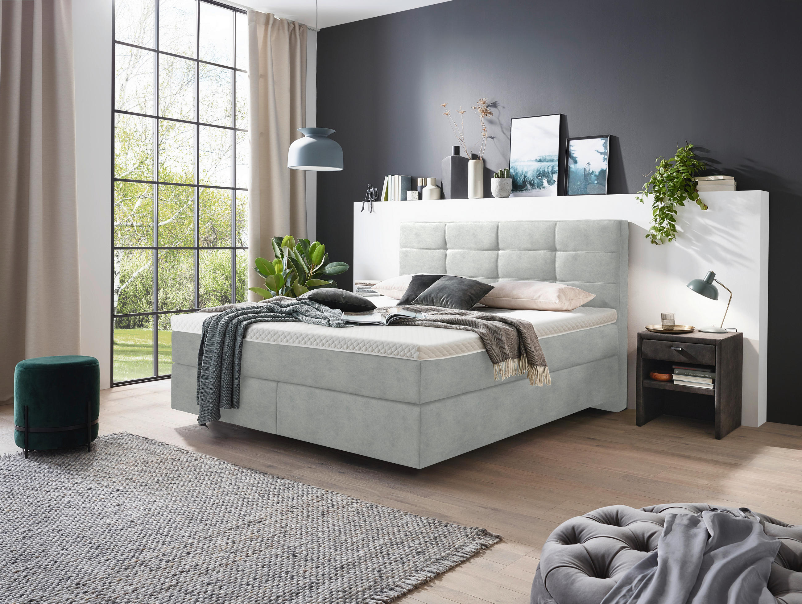 BOXSPRINGBETT 200/200 cm  in Hellgrau  - Chromfarben/Hellgrau, Konventionell, Kunststoff/Textil (200/200cm) - Voleo