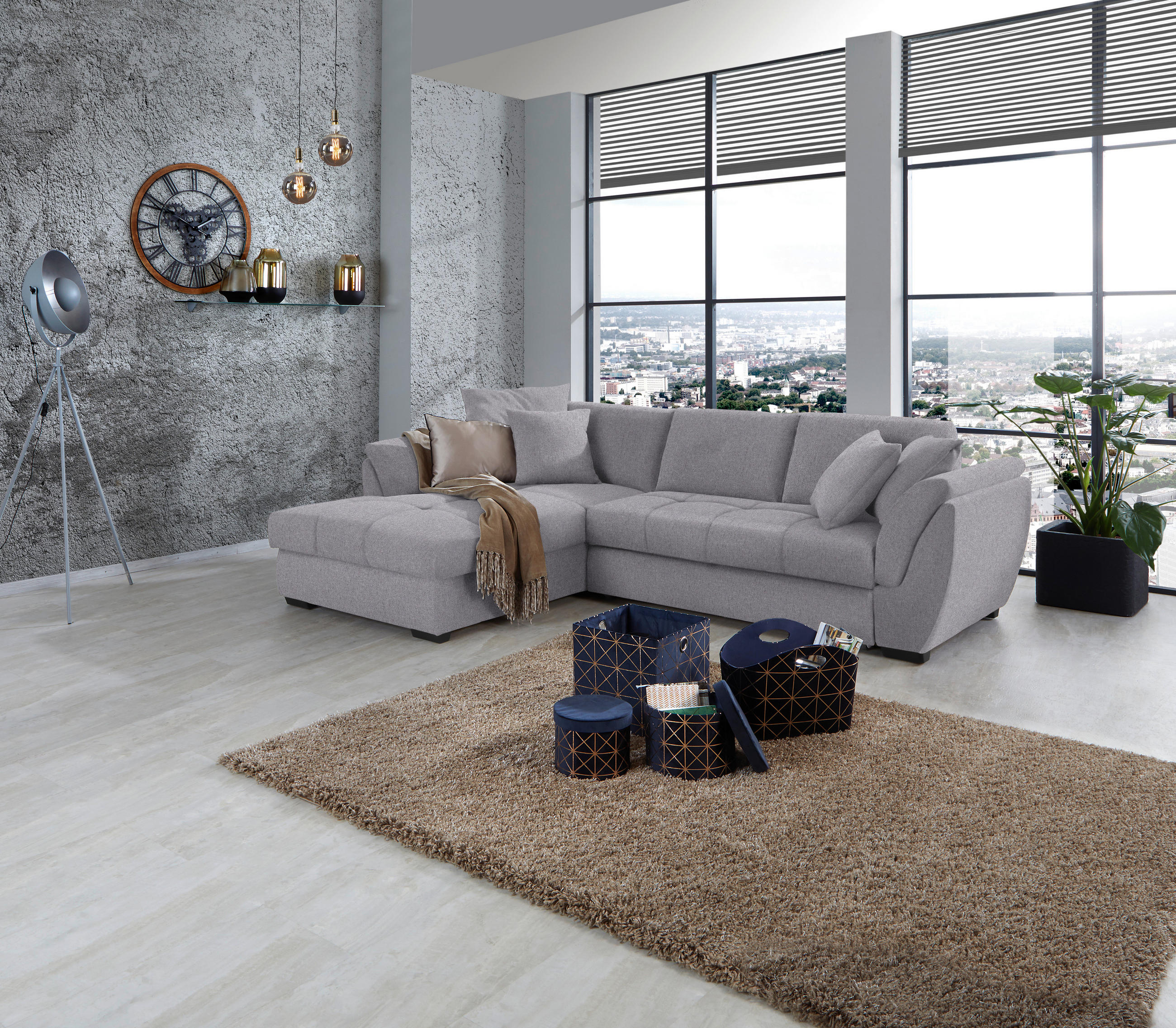 ECKSOFA Grau Webstoff  - Schwarz/Grau, Design, Kunststoff/Textil (187/278cm) - Livetastic