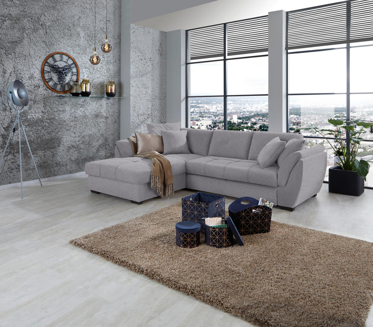 ECKSOFA in Webstoff Grau  - Schwarz/Grau, Design, Kunststoff/Textil (187/278cm) - Livetastic